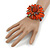 Large Orange Flower Leather Cuff Bracelet - Adjustable - view 2