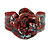 Romantic Dark Red Flower Leather Cuff Bracelet - Adjustable - view 4