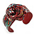 Romantic Dark Red Flower Leather Cuff Bracelet - Adjustable - view 3