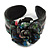Romantic Black Flower Leather Cuff Bracelet - Adjustable - view 5