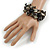 Black Shell Floral Flex Cuff Bracelet - Adjustable - view 2