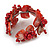 Stunning Red Shell, Faux Pearl Bead Floral Flex Cuff Bracelet - 19cm L - view 5