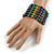 Wide Wood and Acrylic Bead Flex Bracelet (Purple/ Teal/ Olive/ Brown) - 19cm Long (Large) - view 2