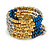 Multistrand Acrylic Bead Coiled Flex Bracelet In Silver, Gold, Blue - Adjustable - view 3