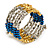 Multistrand Acrylic Bead Coiled Flex Bracelet In Silver, Gold, Blue - Adjustable