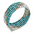 Light Blue Glass Bead, Silver Acrylic Bead Multistrand Coiled Flex Bracelet - Adjustable - view 4
