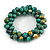 Teal Green/ Gold Wood Bead Cluster Flex Bracelet - 17cm L