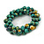 Teal Green/ Gold Wood Bead Cluster Flex Bracelet - 17cm L - view 3