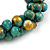 Teal Green/ Gold Wood Bead Cluster Flex Bracelet - 17cm L - view 4