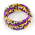 Multistrand Glass, Acrylic Bead Coiled Flex Bracelet (Silver, Gold, Bronze, Purple) - Adjustable - view 4