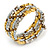 Multistrand Acrylic Bead Coiled Flex Bracelet In Silver, Gold, Brown - Adjustable - view 4