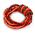 Multistrand Red/ Coral Glass, Brown Acrylic Bead Flex Bracelet - 18cm Long - view 5