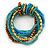 Multistrand Blue/ Teal/ Bronze Glass, Gold Acrylic Bead Flex Bracelet - 18cm Long - view 3