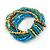 Multistrand Blue/ Teal/ Bronze Glass, Gold Acrylic Bead Flex Bracelet - 18cm Long - view 4