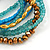 Multistrand Blue/ Teal/ Bronze Glass, Gold Acrylic Bead Flex Bracelet - 18cm Long - view 5