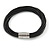 Trendy Multi Cord Black Leather Magnetic Bracelet with Silver Tone Closure - 20cm L