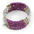 Multistrand Glass, Acrylic Bead Coiled Flex Bracelet (Silver, Purple) - Adjustable - view 4