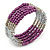 Multistrand Glass, Acrylic Bead Coiled Flex Bracelet (Silver, Purple) - Adjustable - view 3