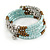 Multistrand Glass, Acrylic Bead Coiled Flex Bracelet (Silver, Light Blue, Bronze) - Adjustable - view 3