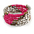 Multistrand Glass, Acrylic Bead Coiled Flex Bracelet (Silver, Deep Pink, Bronze) - Adjustable - view 3