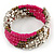 Multistrand Glass, Acrylic Bead Coiled Flex Bracelet (Silver, Deep Pink, Bronze) - Adjustable - view 4