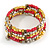 Multistrand Glass, Acrylic Bead Coiled Flex Bracelet (Silver, Pink, Gold, Bronze) - Adjustable - view 4