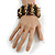 Wide Glass Bead Flex Bracelet (Brown, White, Peacock) - up to 18cm Length - view 2