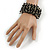 Wide Glass Bead Flex Bracelet (Black, Transparent) - up to 18cm Length - view 2