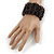 Wide Glass Bead Flex Bracelet (Black, Plum & Peacock) - up to 18cm L - view 2