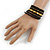Wide Glass, Acrylic Bead Flex Coiled Bracelet - 18cm L - Adjustable (Black, Gold, Bronze) - view 2