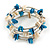 Blue/ Natural Shell Nugget Multistrand Coiled Flex Bracelet in Silver Tone - Adjustable - view 4