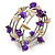 Purple/ Natural Shell Nugget Multistrand Coiled Flex Bracelet in Silver Tone - Adjustable - view 4