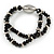 Fancy 2 Strand Black Glass and Silver Metal Beads Flex Bracelet - 17cm L - view 3