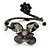 Black/ Dark Grey Sea Shell Bead Butterfly Silver Wire Flex Cuff Bracelet - Adjustable - view 3