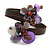 Semiprecious Stone Floral Silver Tone Wire Brown Leather Flex Bracelet (Purple) - Adjustable - view 6