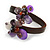 Semiprecious Stone Floral Silver Tone Wire Brown Leather Flex Bracelet (Purple) - Adjustable - view 4
