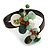 Semiprecious Stone Floral Silver Tone Wire Brown Leather Flex Bracelet (Green, White) - Adjustable - view 3