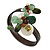 Semiprecious Stone Floral Silver Tone Wire Brown Leather Flex Bracelet (Green, White) - Adjustable - view 5