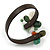 Semiprecious Stone Floral Silver Tone Wire Brown Leather Flex Bracelet (Green, White) - Adjustable - view 6