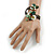 Semiprecious Stone Floral Silver Tone Wire Brown Leather Flex Bracelet (Green, White) - Adjustable - view 2