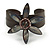 Stunning Grey Shell Flower Brown Leather Flex Cuff Bracelet - Adjustable