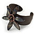 Stunning Grey Shell Flower Brown Leather Flex Cuff Bracelet - Adjustable - view 3