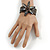 Stunning Grey Shell Flower Brown Leather Flex Cuff Bracelet - Adjustable - view 2