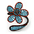 Light Blue Glass Bead Flower Copper Wire Flex Cuff Bracelet - Adjustable - view 2
