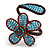 Light Blue Glass Bead Flower Copper Wire Flex Cuff Bracelet - Adjustable