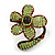 Light Green Glass Bead Flower Copper Wire Flex Cuff Bracelet - Adjustable - view 3