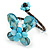 Light Blue Sea Shell Bead Butterfly Silver Wire Flex Cuff Bracelet - Adjustable - view 3
