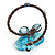 Light Blue Sea Shell Bead Butterfly Silver Wire Flex Cuff Bracelet - Adjustable - view 4