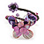 Purple/ Pink Sea Shell Bead Butterfly Silver Wire Flex Cuff Bracelet - Adjustable - view 5