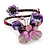 Purple/ Pink Sea Shell Bead Butterfly Silver Wire Flex Cuff Bracelet - Adjustable - view 3